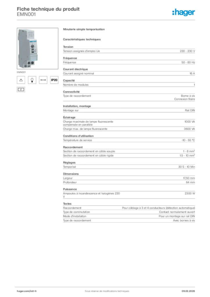 Image Hager Fiche technique du produit EMN001 | Hager Afrique