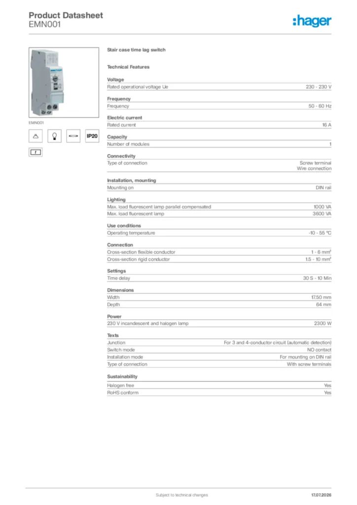 Image Hager Product data sheet EMN001  | Hager Africa