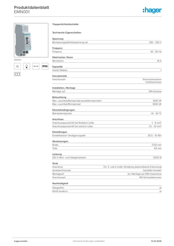 Bild Hager Produktdatenblatt EMN001 | Hager Deutschland