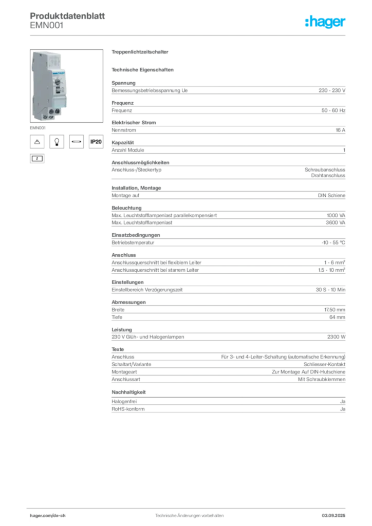 Bild Hager Produktdatenblatt EMN001 | Hager Schweiz