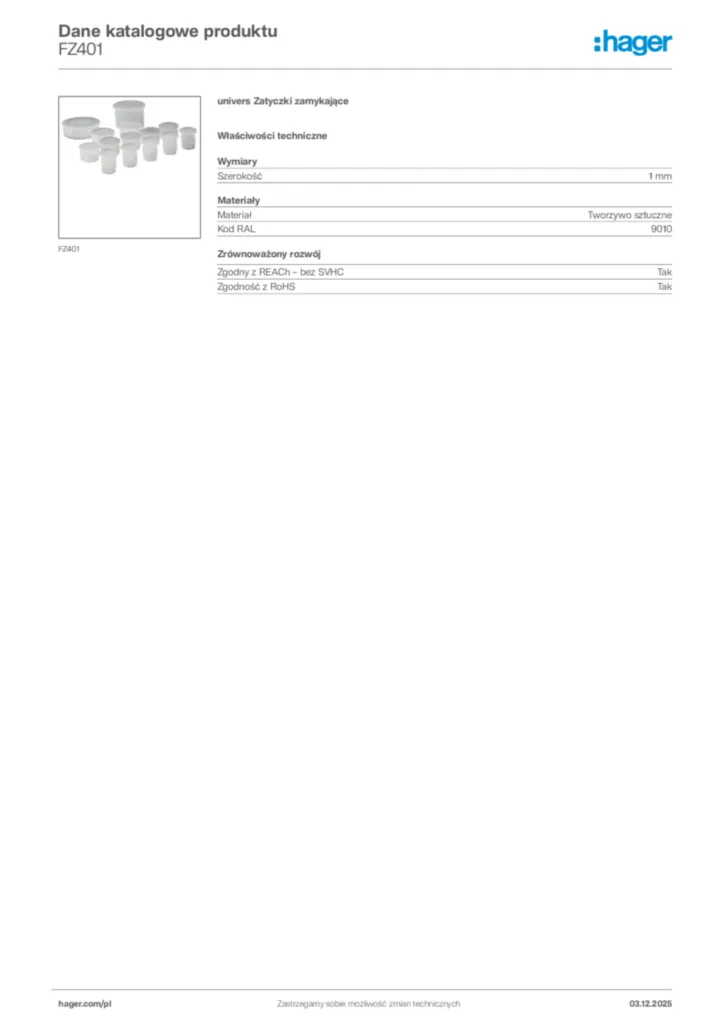 Zdjęcie Hager Karta katalogowa FZ401 | Hager Polska