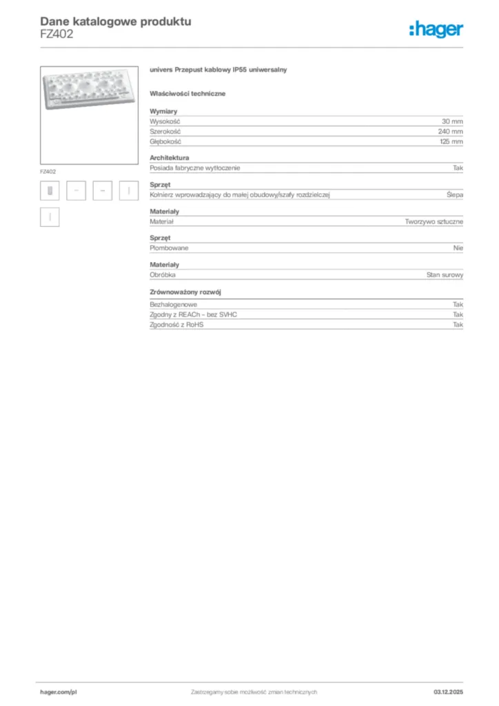 Zdjęcie Hager Karta katalogowa FZ402 | Hager Polska
