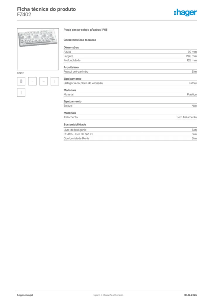 Imagem Hager Ficha técnica do produto FZ402 | Hager Portugal