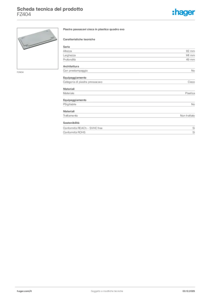 Immagine Hager Scheda tecnica del prodotto FZ404 | Hager Italia