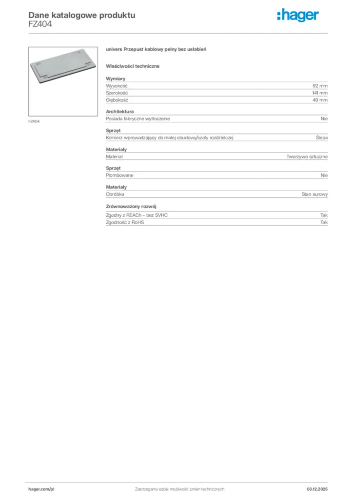 Zdjęcie Hager Karta katalogowa FZ404 | Hager Polska