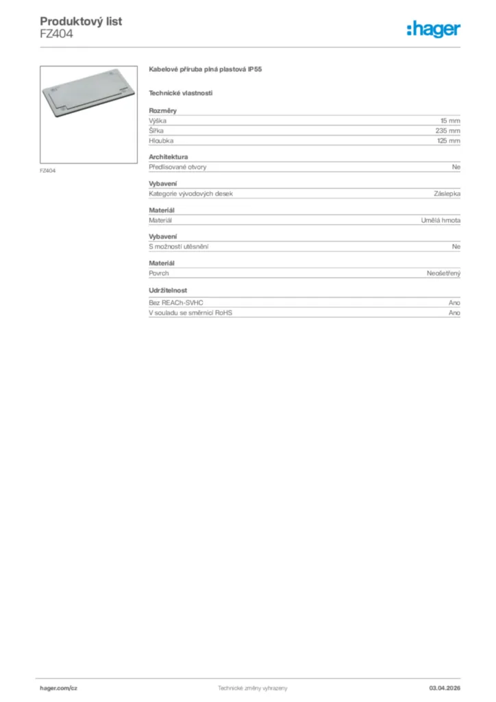 Obrázek Hager Product data sheet FZ404 | Hager