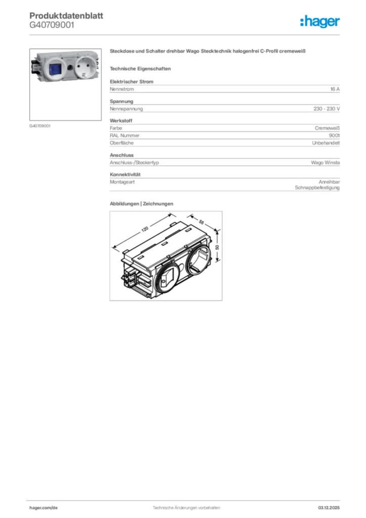 Bild Hager Produktdatenblatt G40709001 | Hager Deutschland