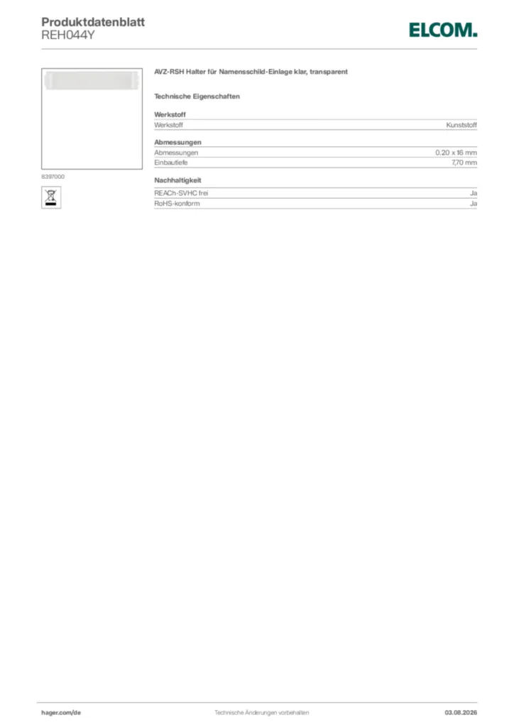 Bild Elcom Produktdatenblatt REH044Y | Hager Deutschland