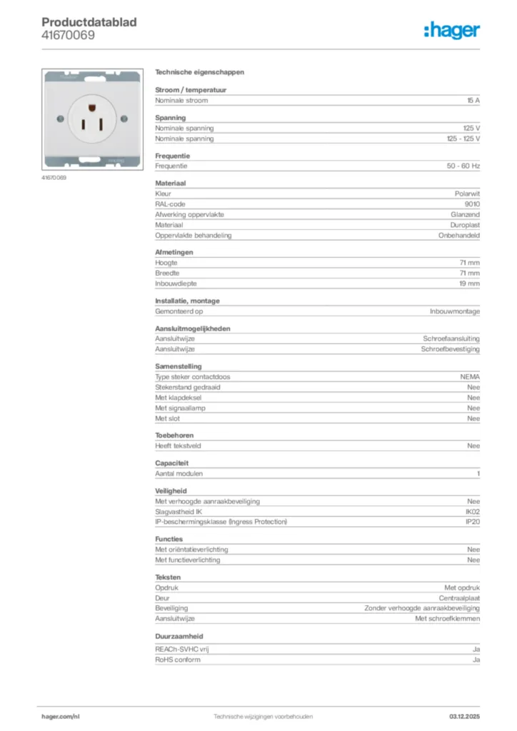 Afbeelding Hager Productdatablad 41670069 | Hager Nederland