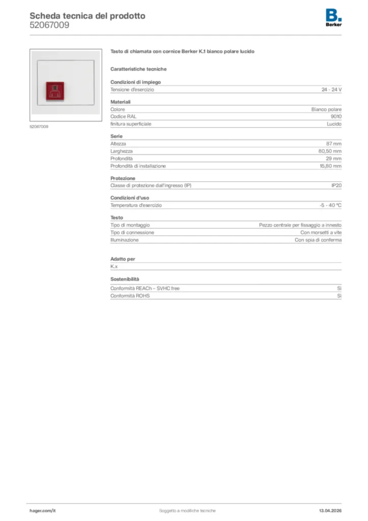 Immagine Berker Scheda tecnica del prodotto 52067009 | Hager Italia