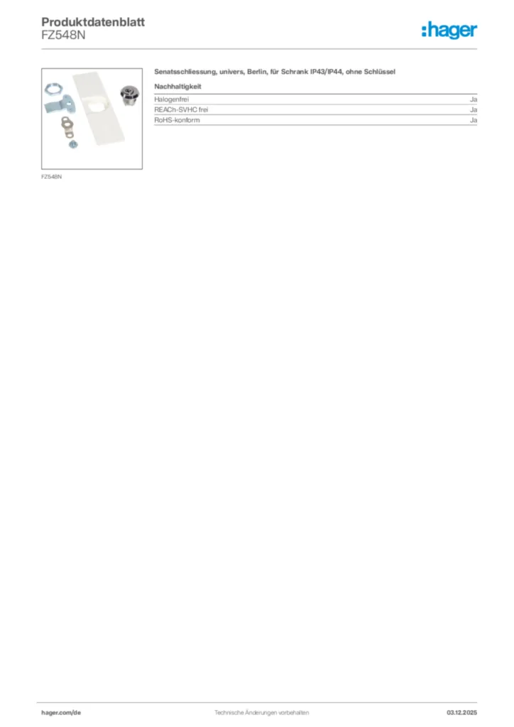 Hager Produktdatenblatt FZ548N