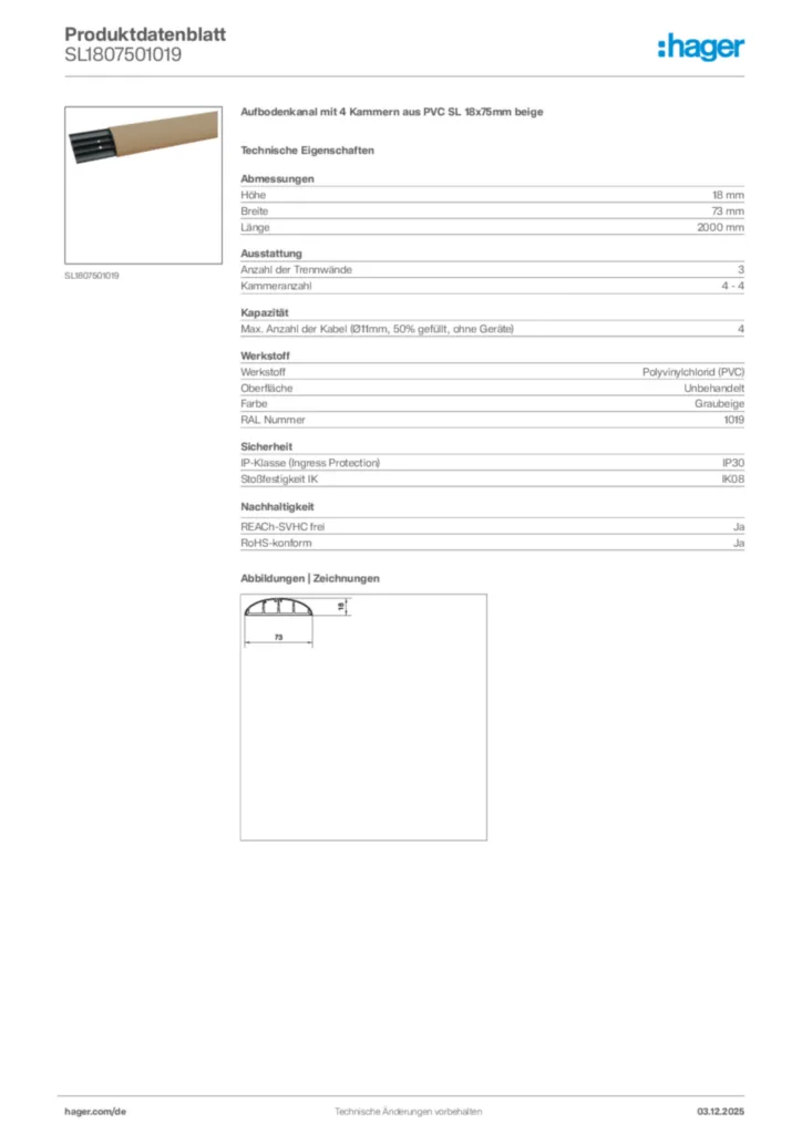 Bild Hager Produktdatenblatt SL1807501019 | Hager Deutschland