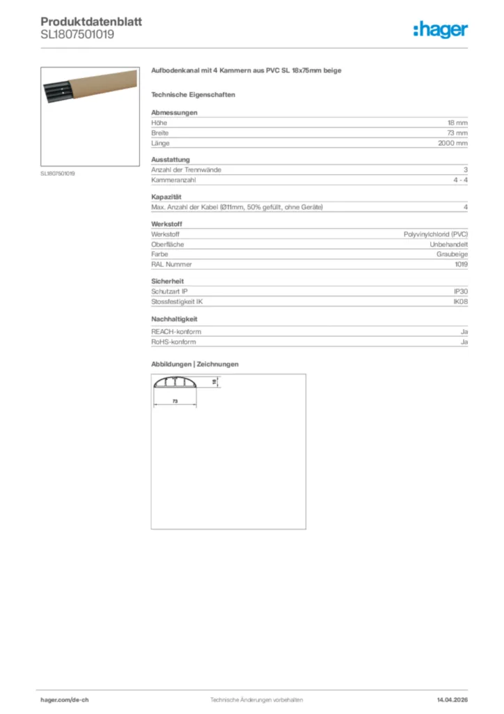 Bild Hager Produktdatenblatt SL1807501019 | Hager Schweiz