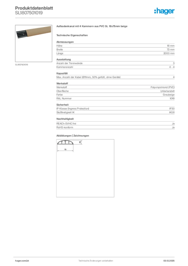 Bild Hager Produktdatenblatt SL1807501019 | Hager Deutschland