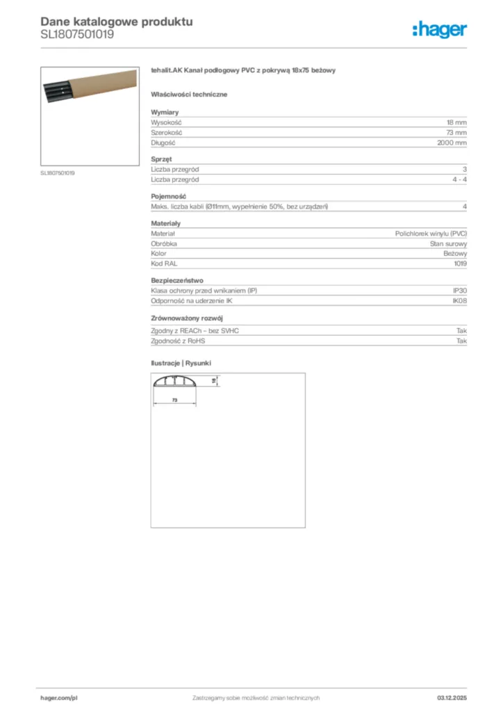 Zdjęcie Hager Dane katalogowe produktu SL1807501019 | Hager Polska