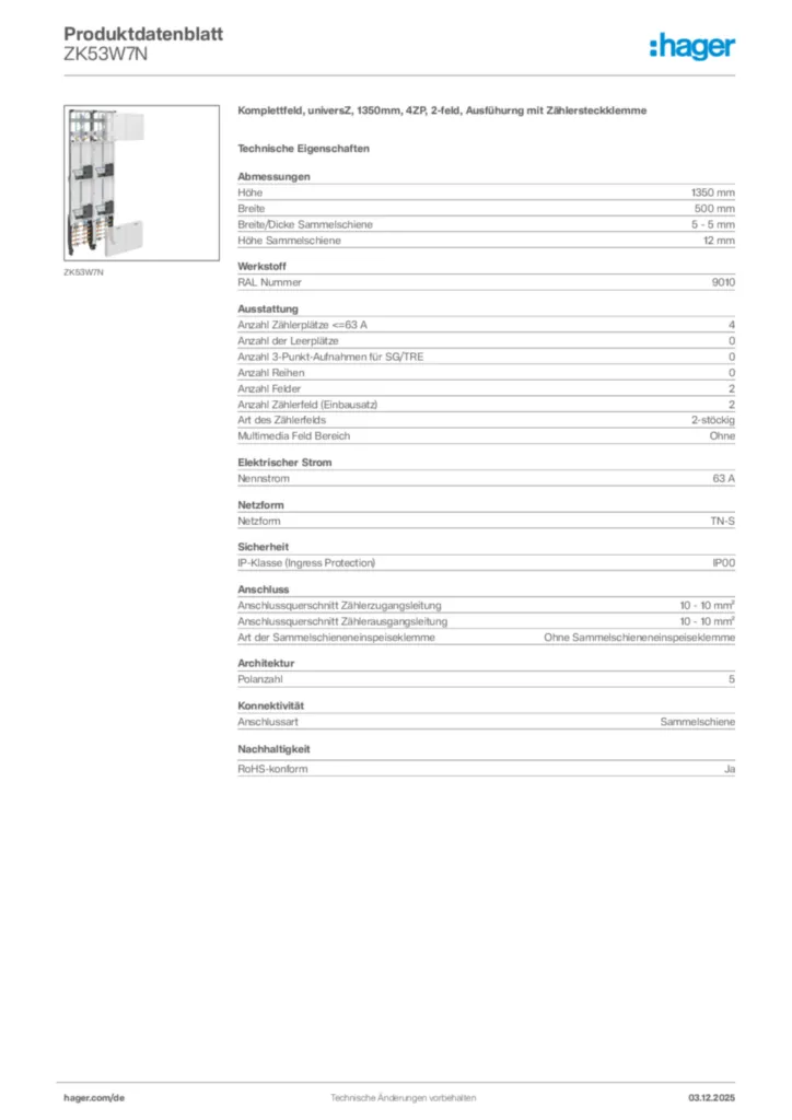 Bild Hager Produktdatenblatt ZK53W7N | Hager Deutschland