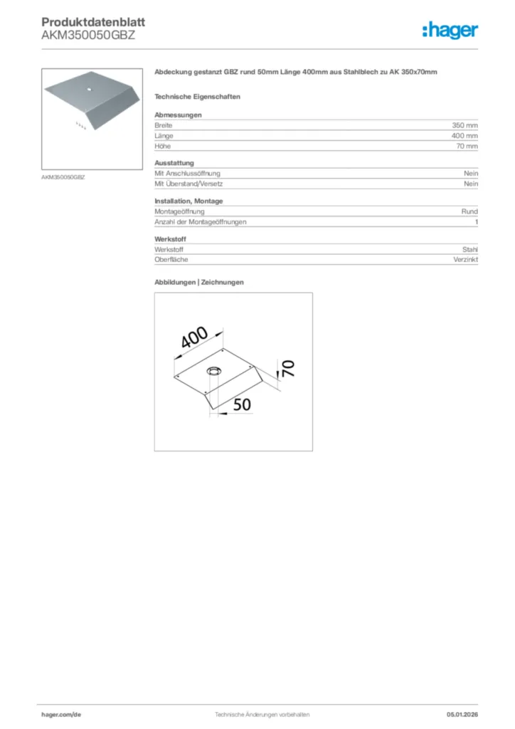 Bild Hager Produktdatenblatt AKM350050GBZ | Hager Deutschland