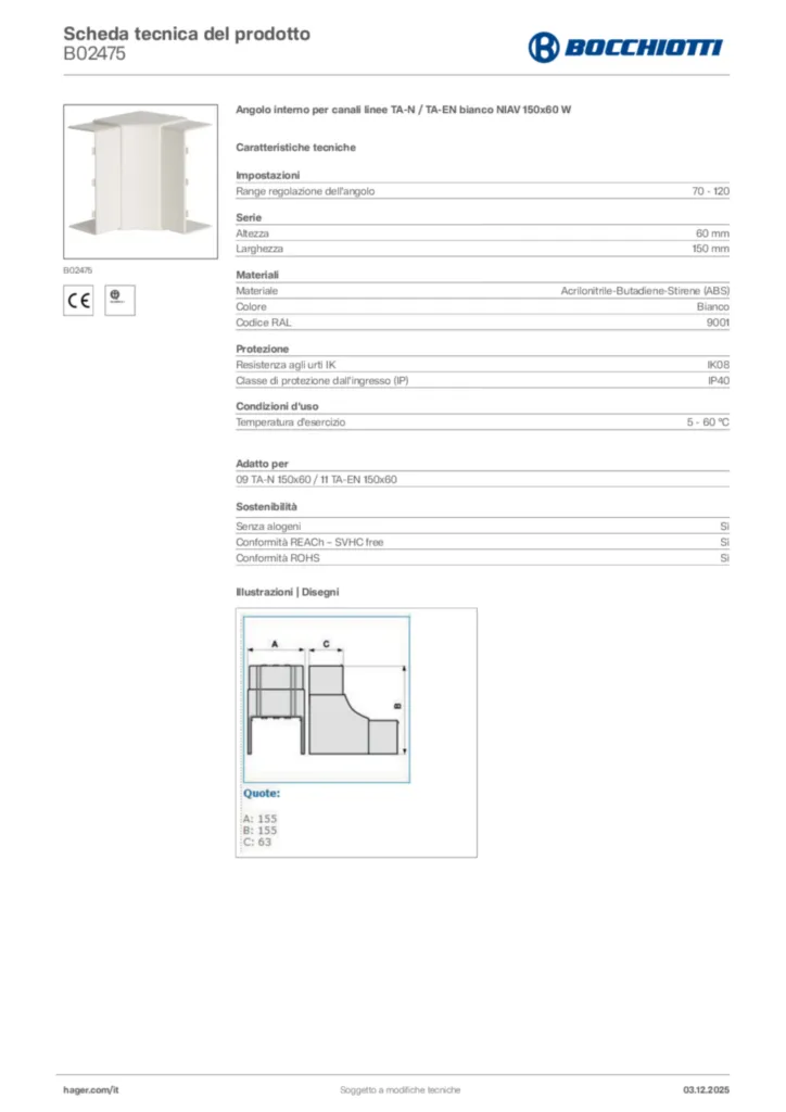 Immagine Bocchiotti Scheda tecnica del prodotto B02475 | Hager Italia