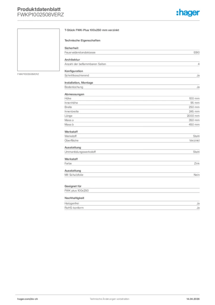 Bild Hager Produktdatenblatt FWKP1002508VERZ | Hager Schweiz