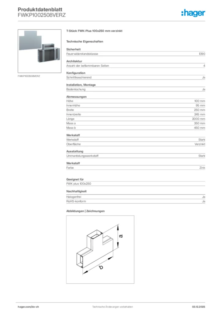 Bild Hager Produktdatenblatt FWKP1002508VERZ | Hager Schweiz