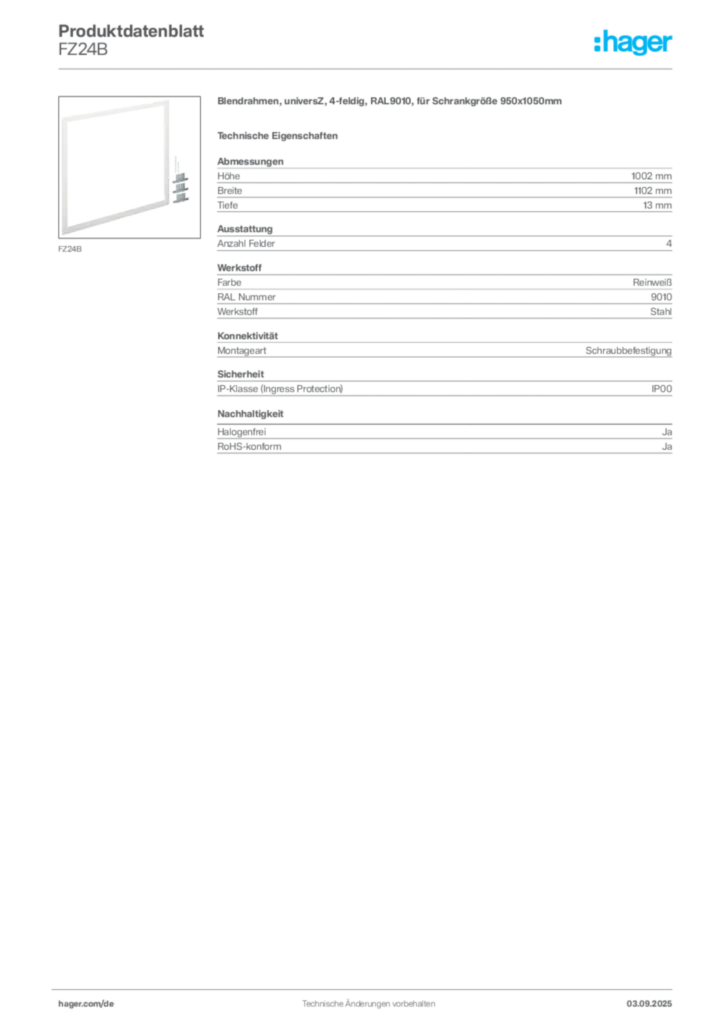 Bild Hager Produktdatenblatt FZ24B | Hager Deutschland