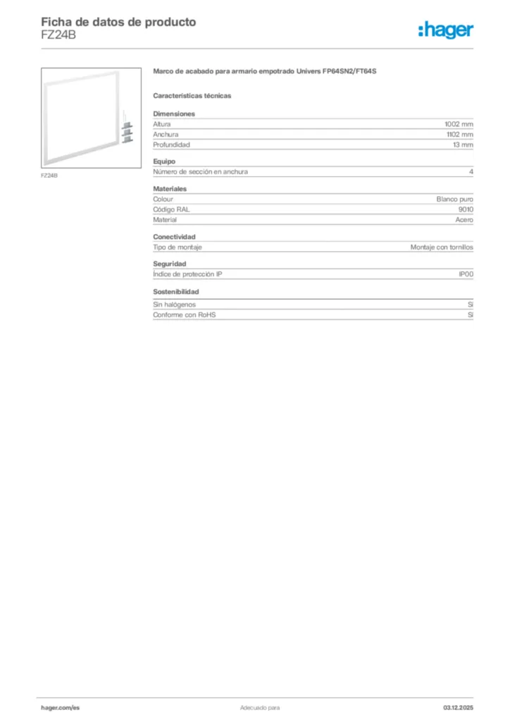 Imagen Hager Ficha de datos de producto FZ24B | Hager España