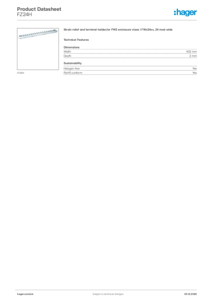 Image Hager Product data sheet FZ24H  | Hager