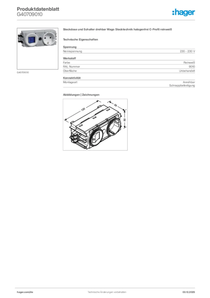 Bild Hager Produktdatenblatt G40709010 | Hager Deutschland