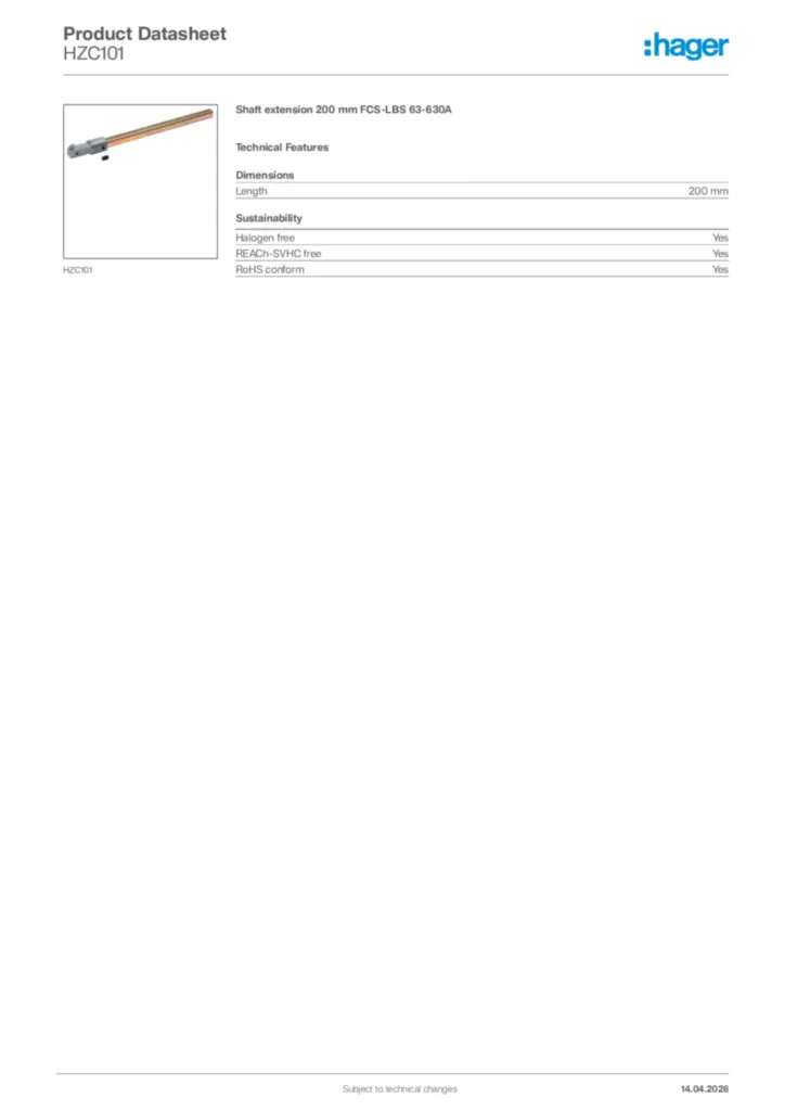 Image Hager Product data sheet HZC101  | Hager Africa
