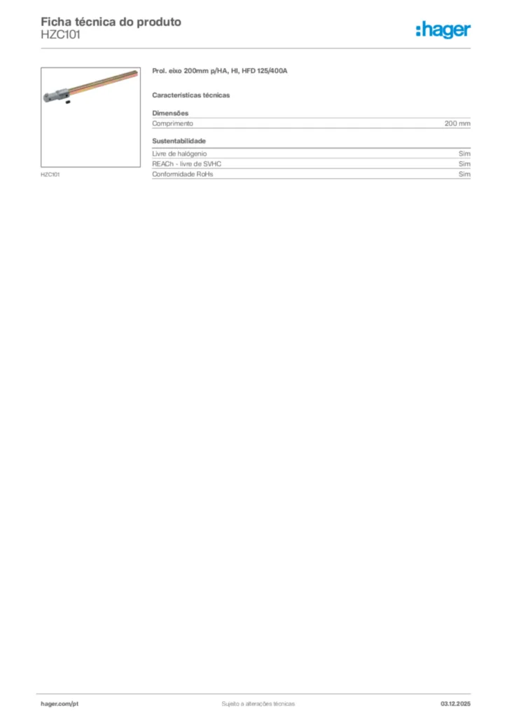 Imagem Hager Ficha técnica do produto HZC101 | Hager Portugal