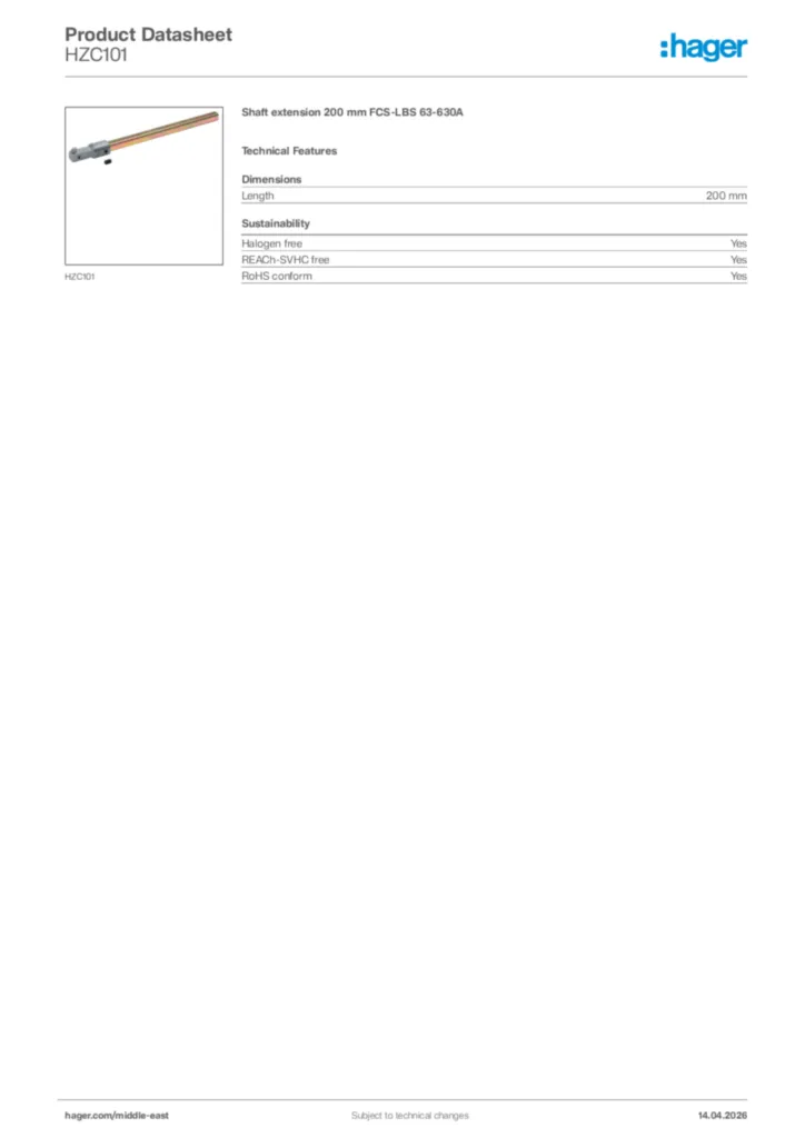 Image Hager Product data sheet HZC101  | Hager