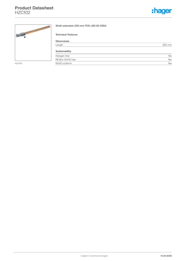 Image Hager Product data sheet HZC102  | Hager Africa