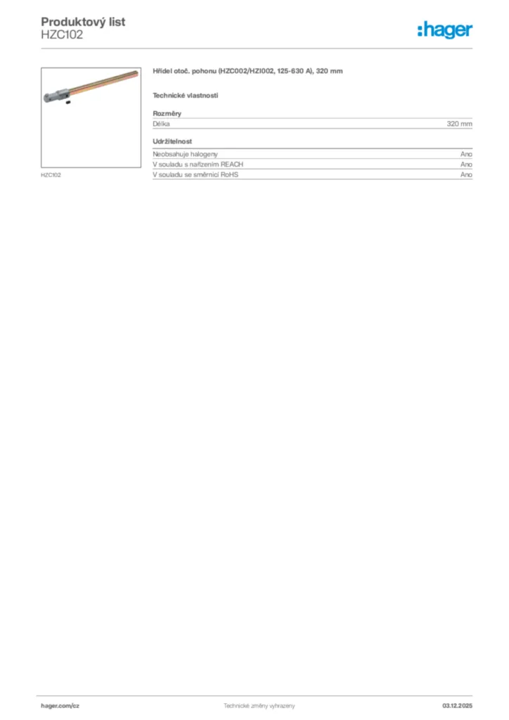 Obrázek Hager Produktový list HZC102 | Hager