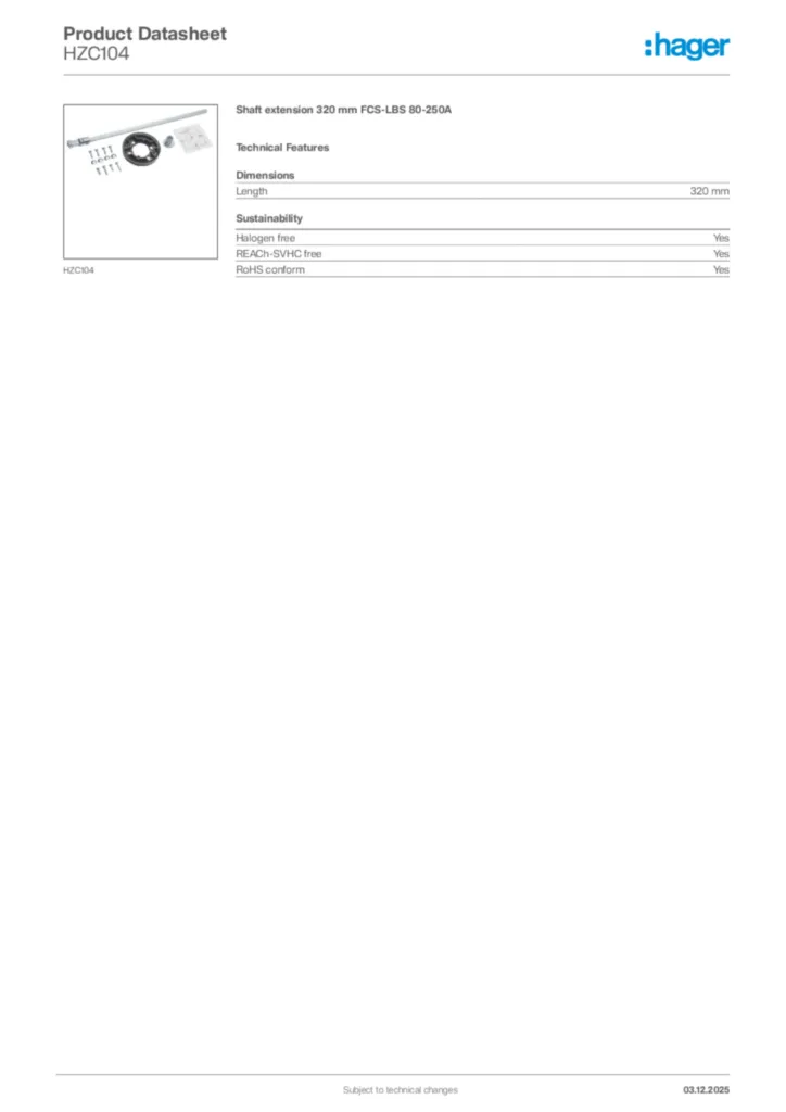 Image Hager Product data sheet HZC104  | Hager Africa