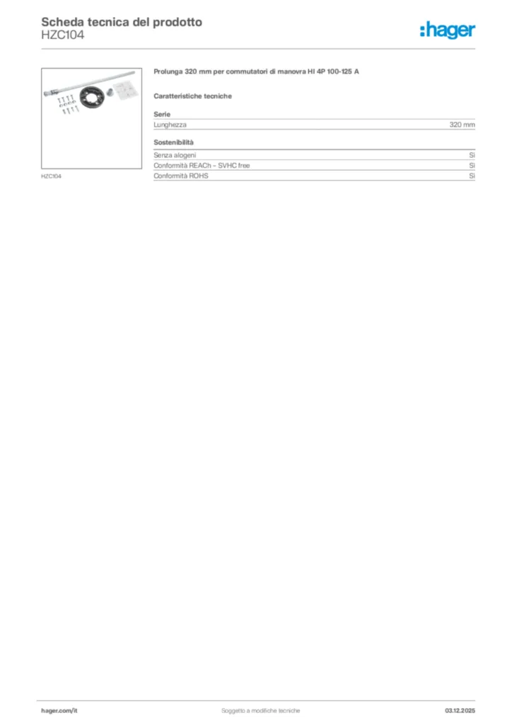 Immagine Hager Scheda tecnica del prodotto HZC104 | Hager Italia