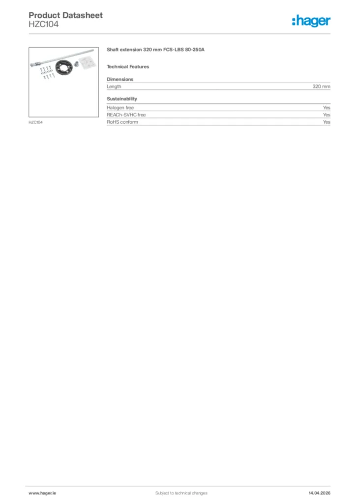 Image Hager Product data sheet HZC104  | Hager