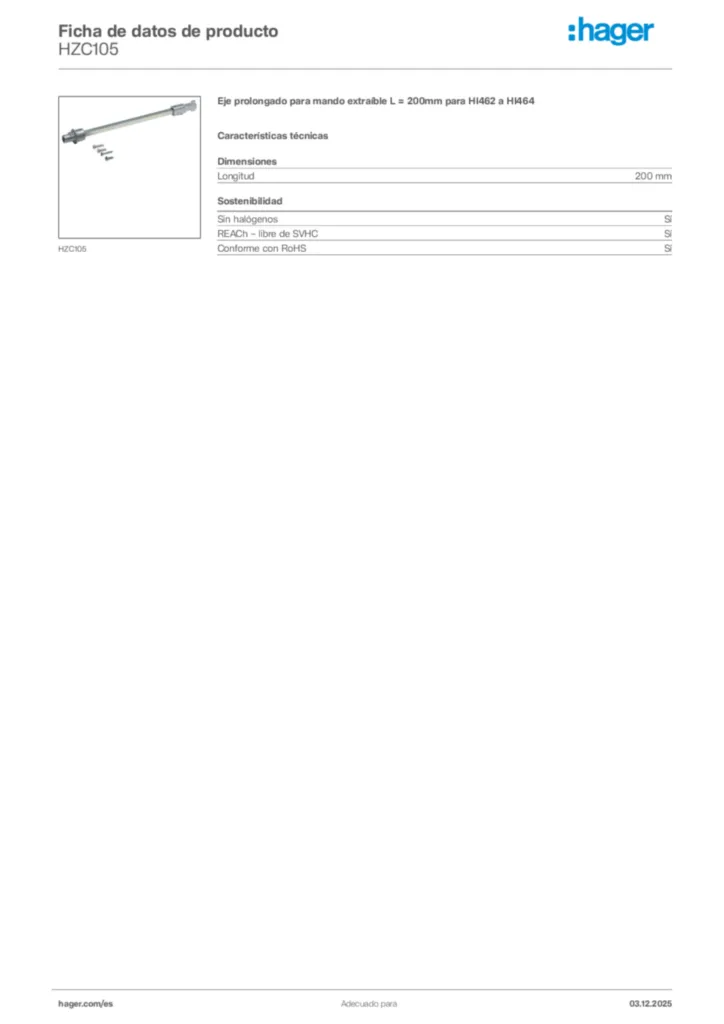 Imagen Hager Ficha de datos de producto HZC105 | Hager España