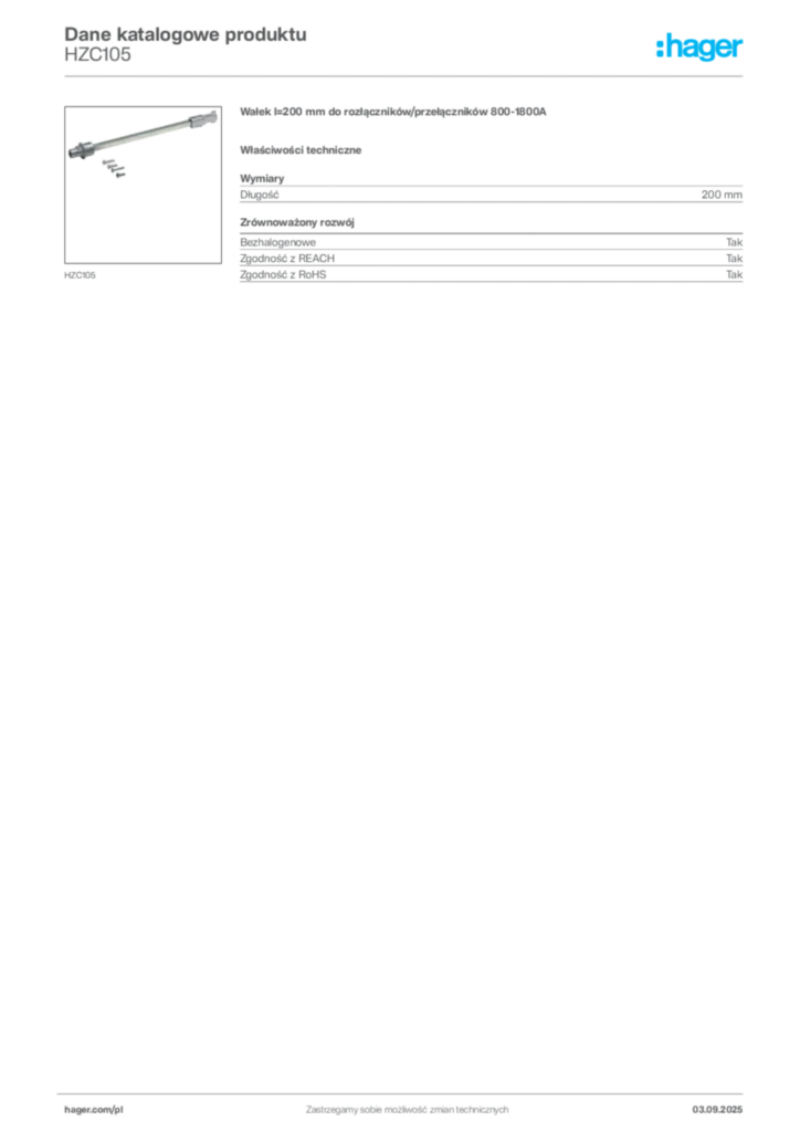 Zdjęcie Hager Dane katalogowe produktu HZC105 | Hager Polska