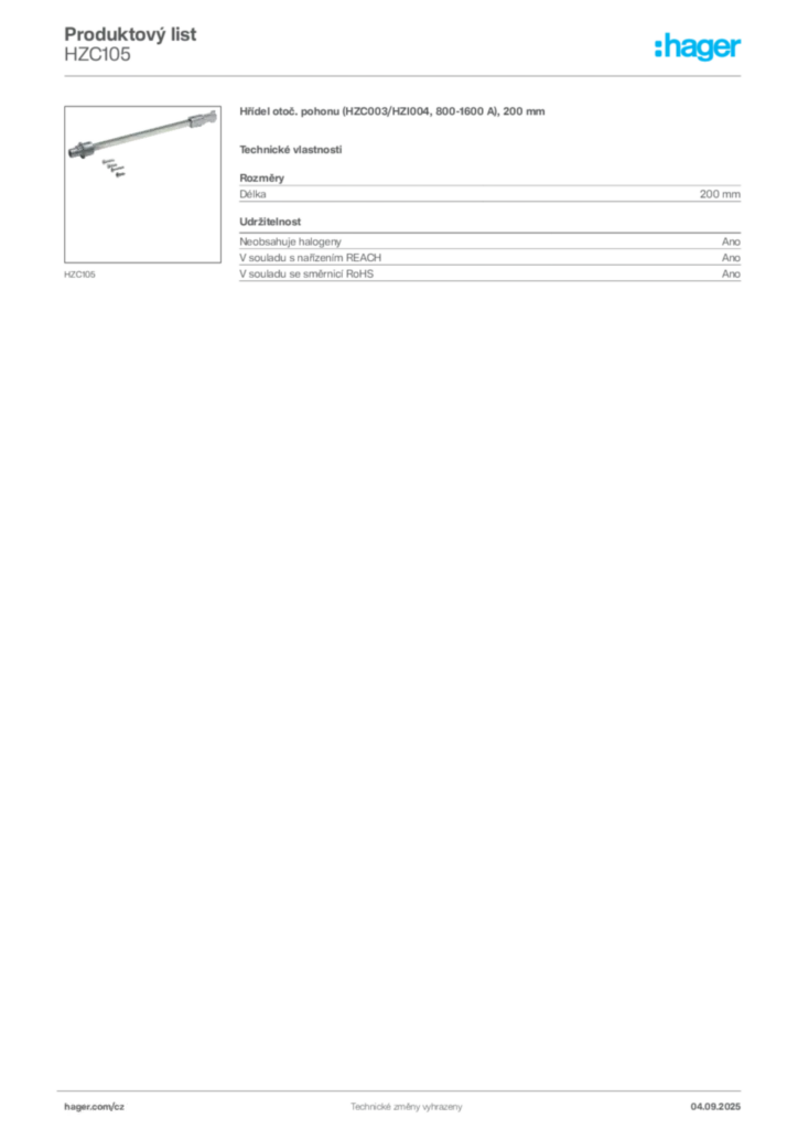 Obrázek Hager Produktový list HZC105 | Hager