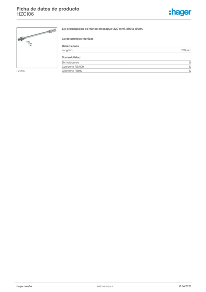 Imagen Hager Ficha de datos de producto HZC106 | Hager España