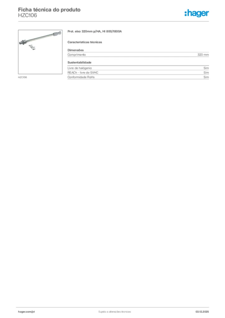 Imagem Hager Ficha técnica do produto HZC106 | Hager Portugal
