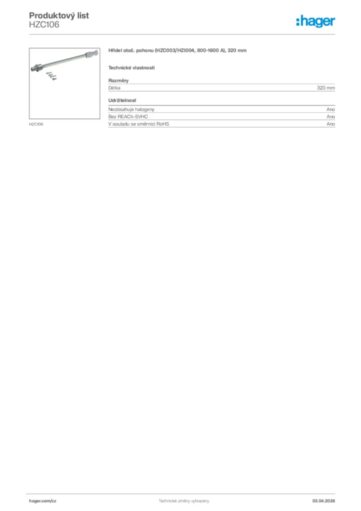 Obrázek Hager Product data sheet HZC106 | Hager