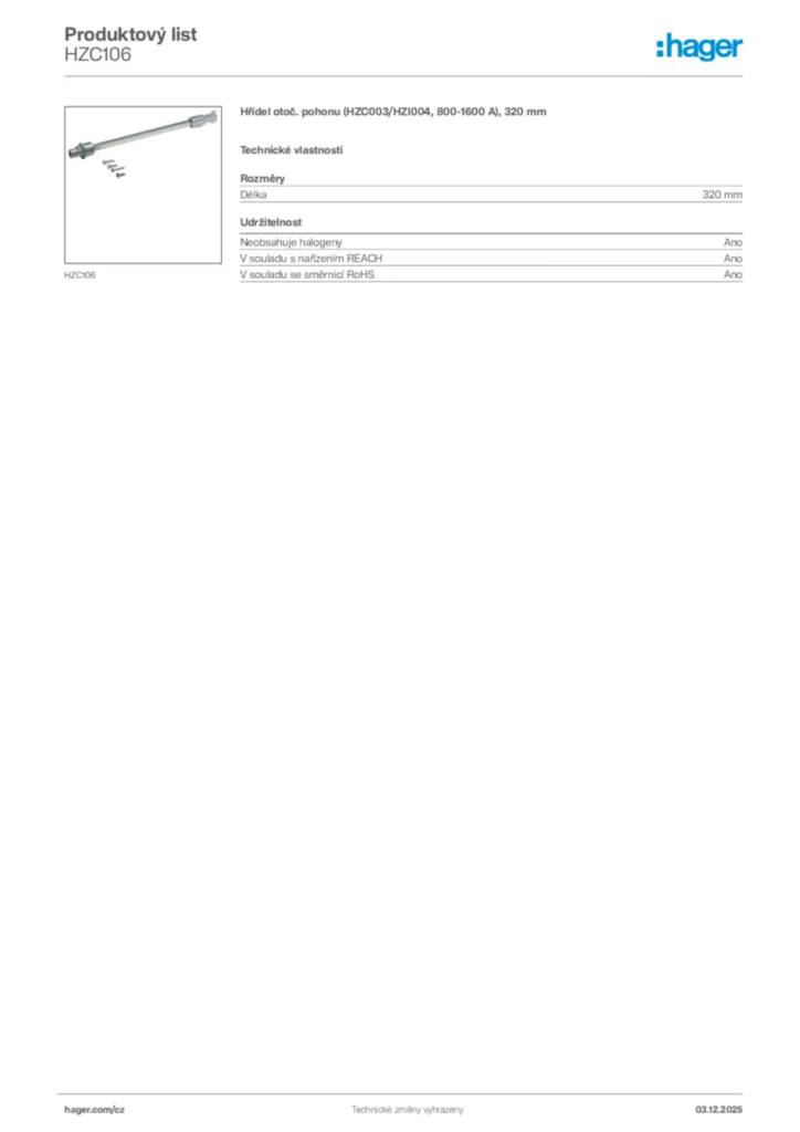Obrázek Hager Produktový list HZC106 | Hager