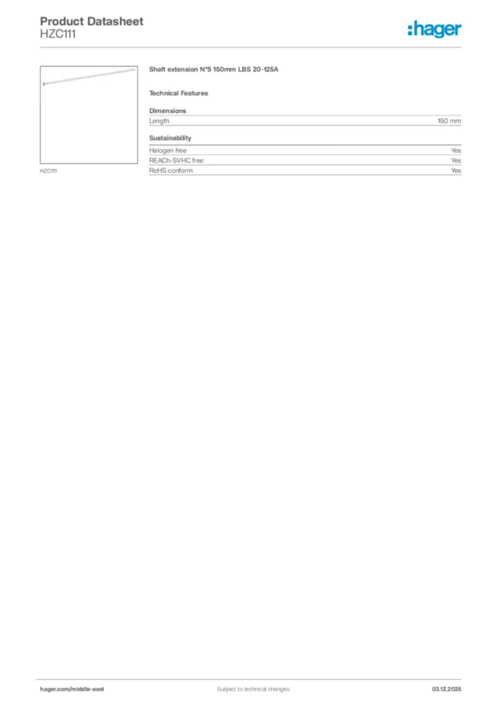 Image Hager Product data sheet HZC111  | Hager