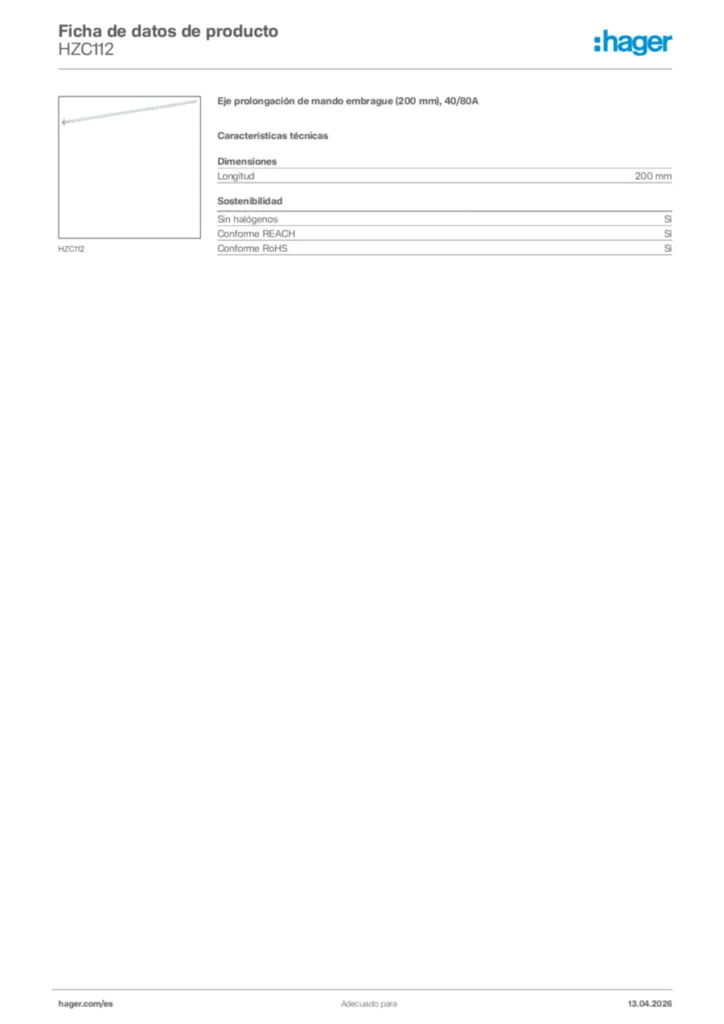 Imagen Hager Ficha de datos de producto HZC112 | Hager España