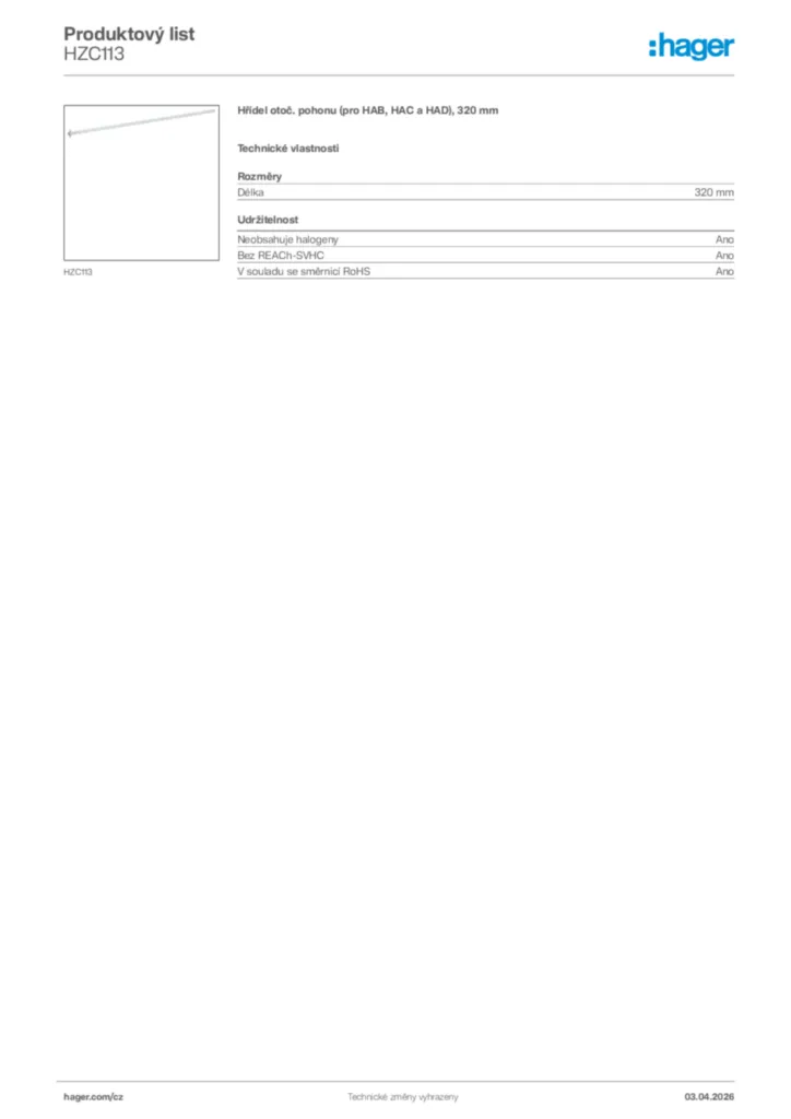Obrázek Hager Product data sheet HZC113 | Hager