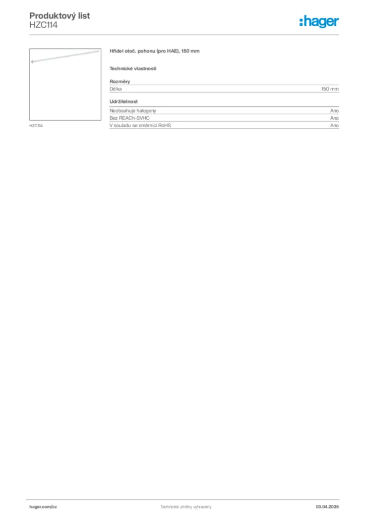 Obrázek Hager Product data sheet HZC114 | Hager