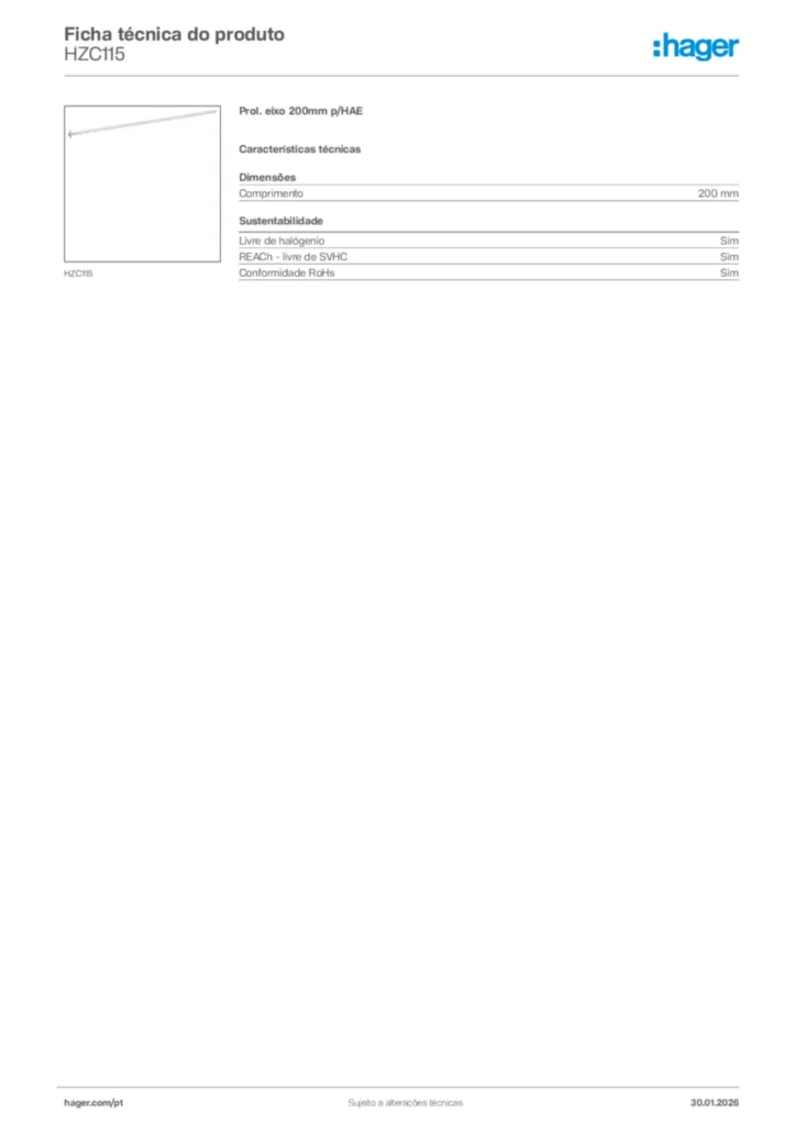 Imagem Hager Ficha técnica do produto HZC115 | Hager Portugal