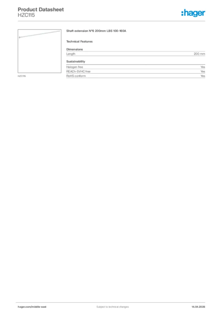 Image Hager Product data sheet HZC115  | Hager