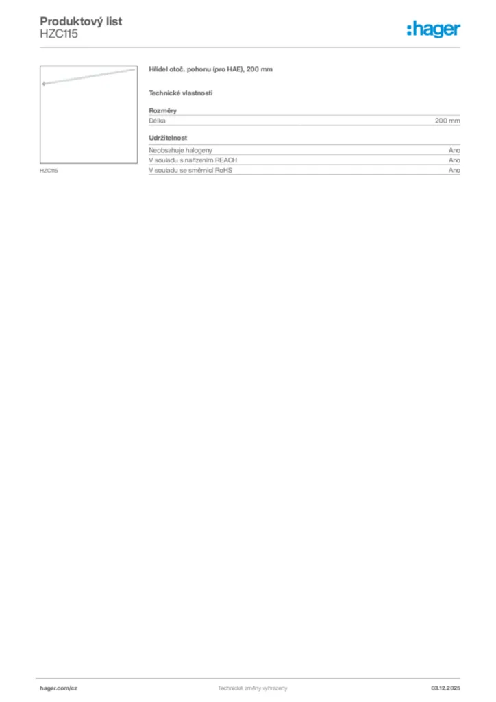 Obrázek Hager Product data sheet HZC115 | Hager